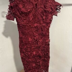 Soieblu Deep Red Lace Midi Dress